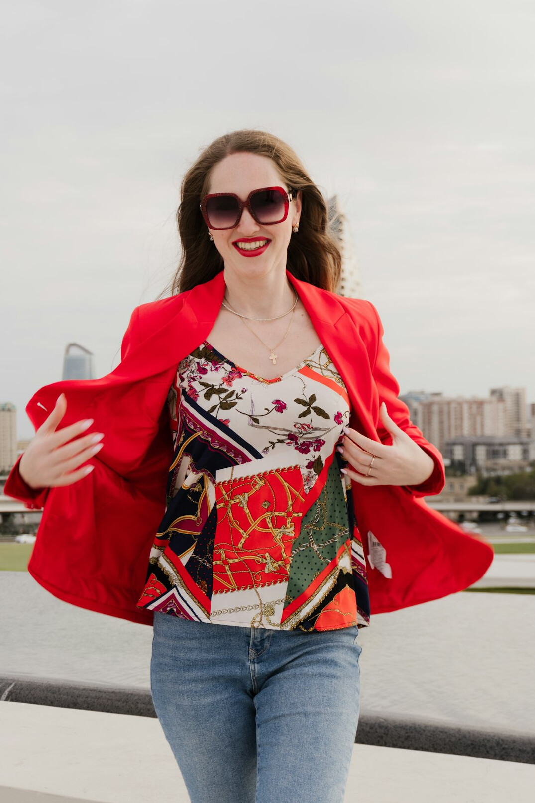 Portrait of a smiling businesswoman in a blazer